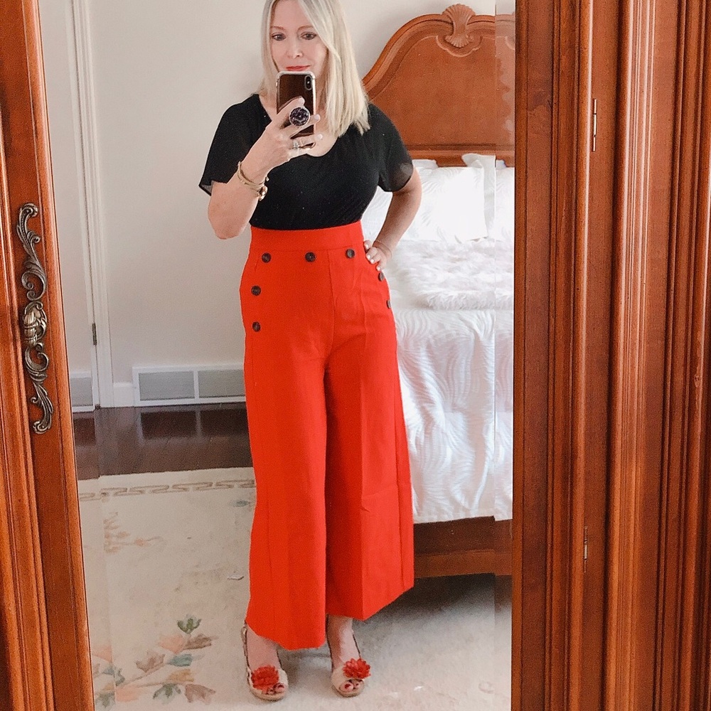 DO + BE flame red high waisted flared pants - Picture 4 of 8